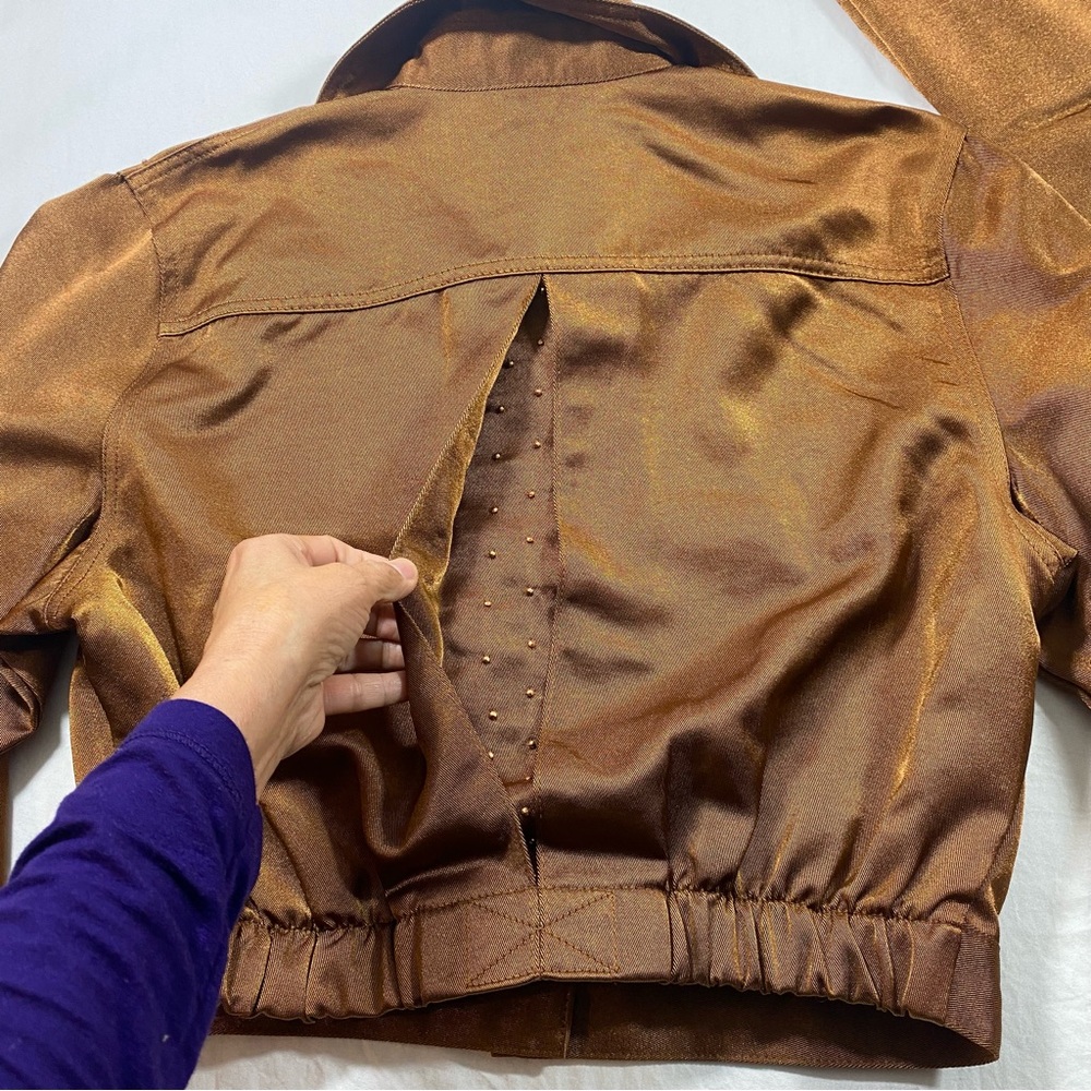 Lorraine Wardy Vintage Brown Two-Piece Suit button down jacket pant set sequins - Picture 6 of 14